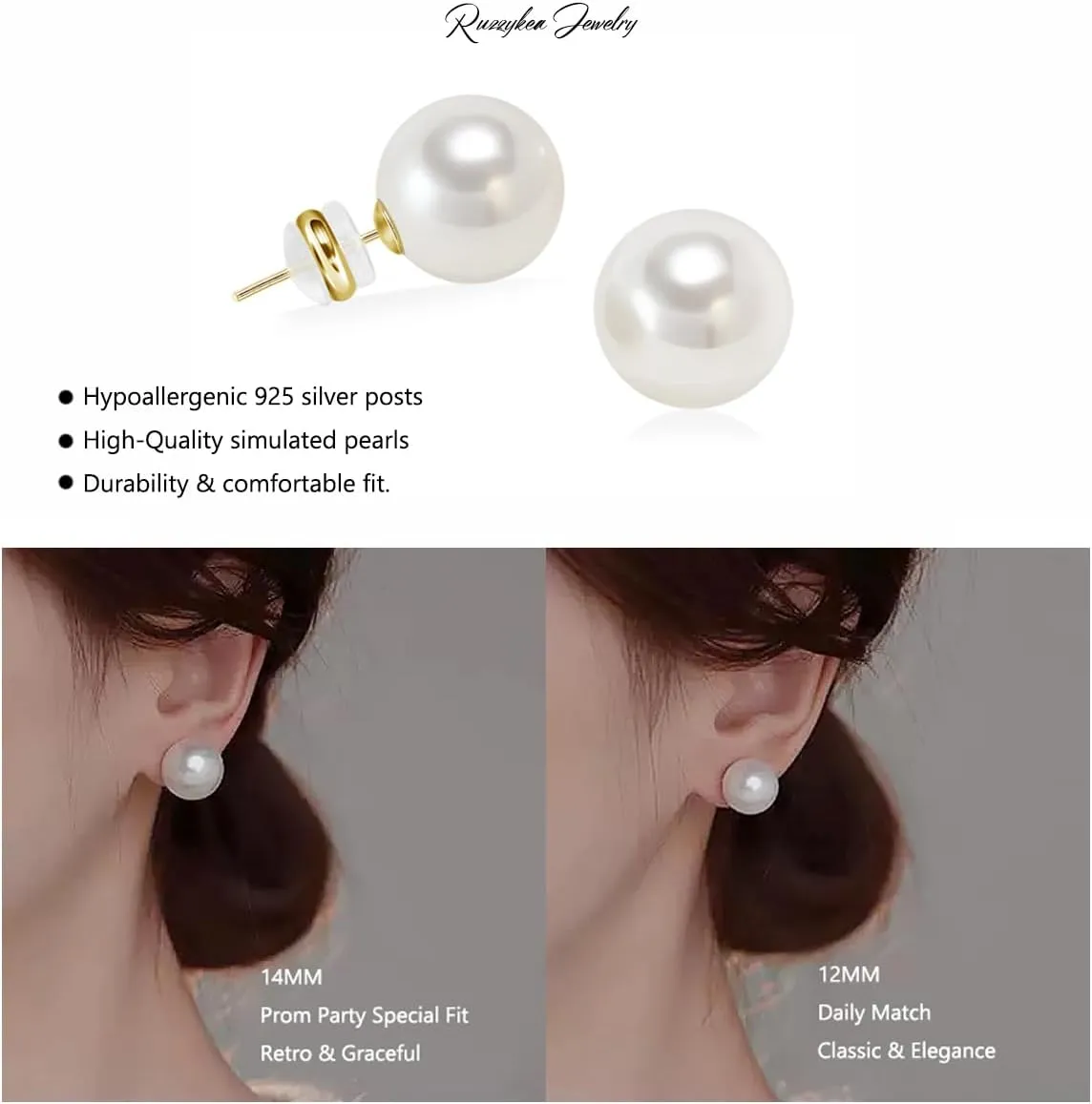 Trendy Big Simulated Pearl Earrings for Women, 925 Sterling Silver Post 14/12MM Oversized Large Pearl Studs Bride Bridesmaid Wedding Earrings Jewelry Gifts