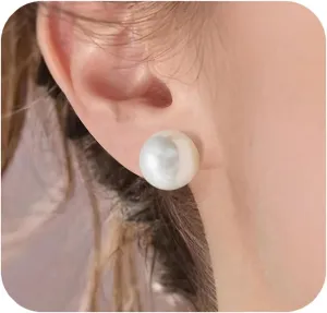 Trendy Big Simulated Pearl Earrings for Women, 925 Sterling Silver Post 14/12MM Oversized Large Pearl Studs Bride Bridesmaid Wedding Earrings Jewelry Gifts