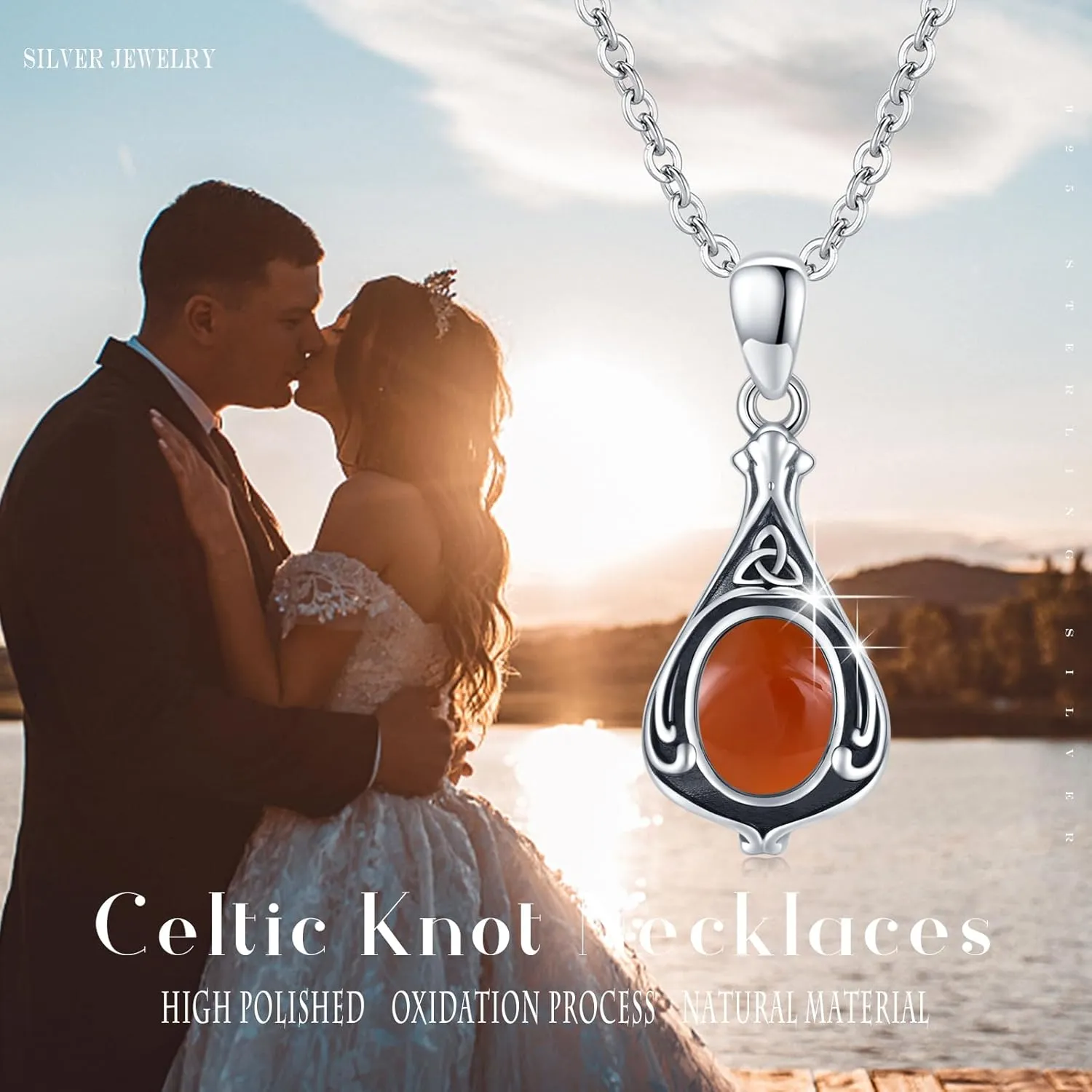 TUGHRA Gemstone Necklaces for Women 925 Sterling Silver Celtic Knot Jewelry Gifts Exquisite Teardrop Necklace Dainty Pendant Necklace