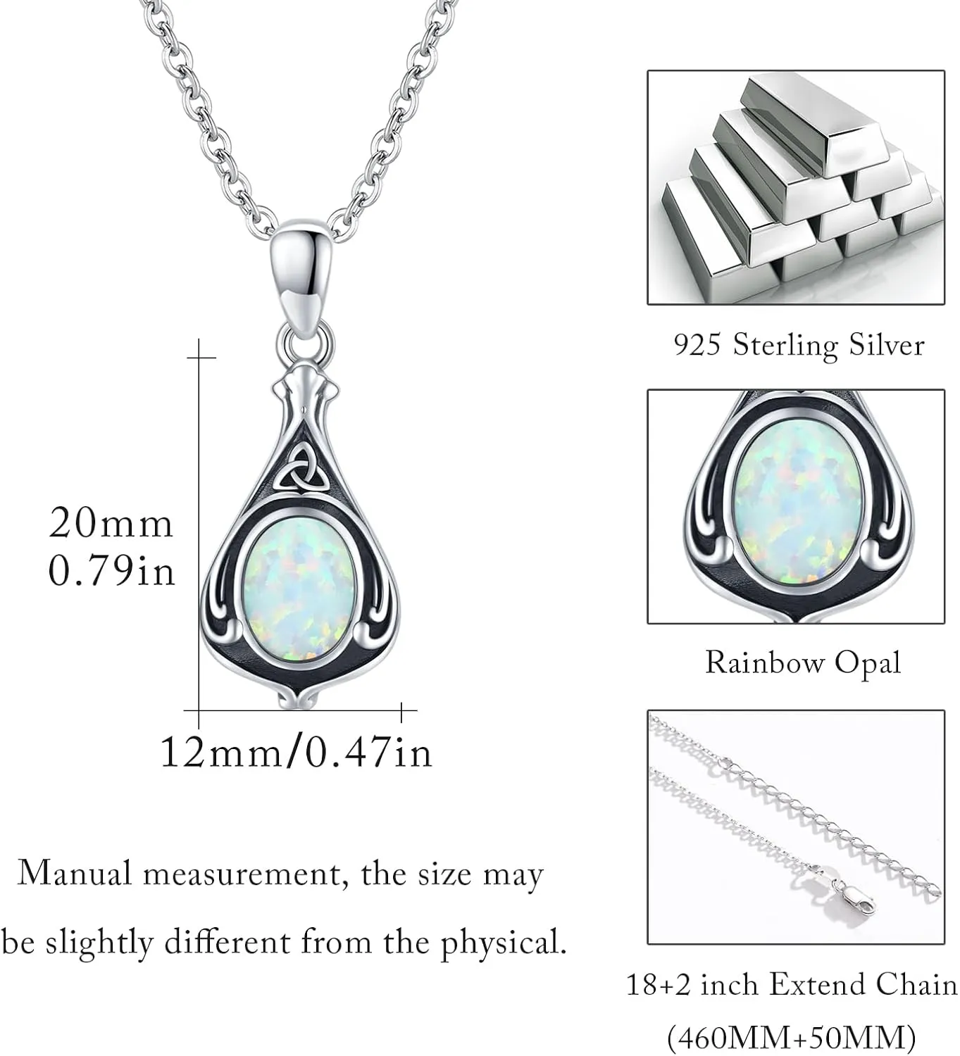TUGHRA Gemstone Necklaces for Women 925 Sterling Silver Celtic Knot Jewelry Gifts Exquisite Teardrop Necklace Dainty Pendant Necklace