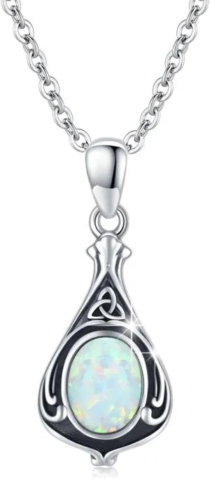 TUGHRA Gemstone Necklaces for Women 925 Sterling Silver Celtic Knot Jewelry Gifts Exquisite Teardrop Necklace Dainty Pendant Necklace