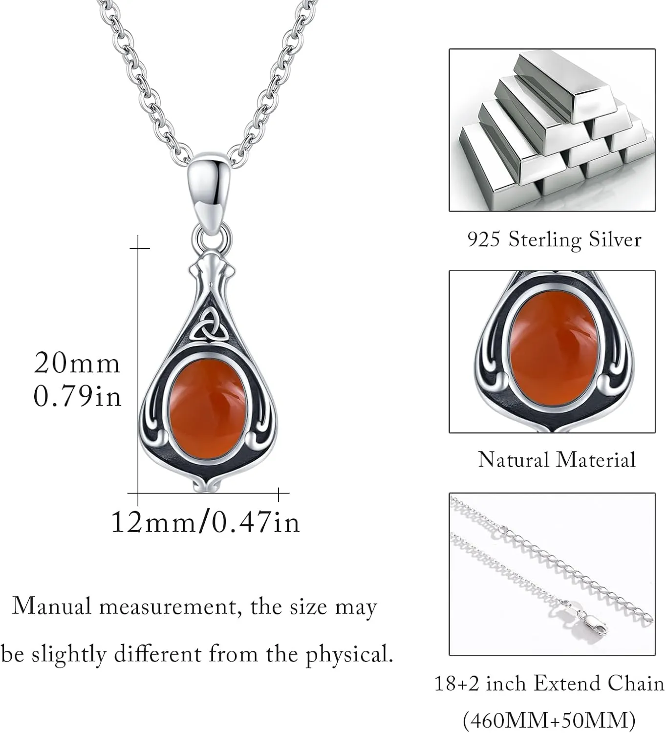 TUGHRA Gemstone Necklaces for Women 925 Sterling Silver Celtic Knot Jewelry Gifts Exquisite Teardrop Necklace Dainty Pendant Necklace