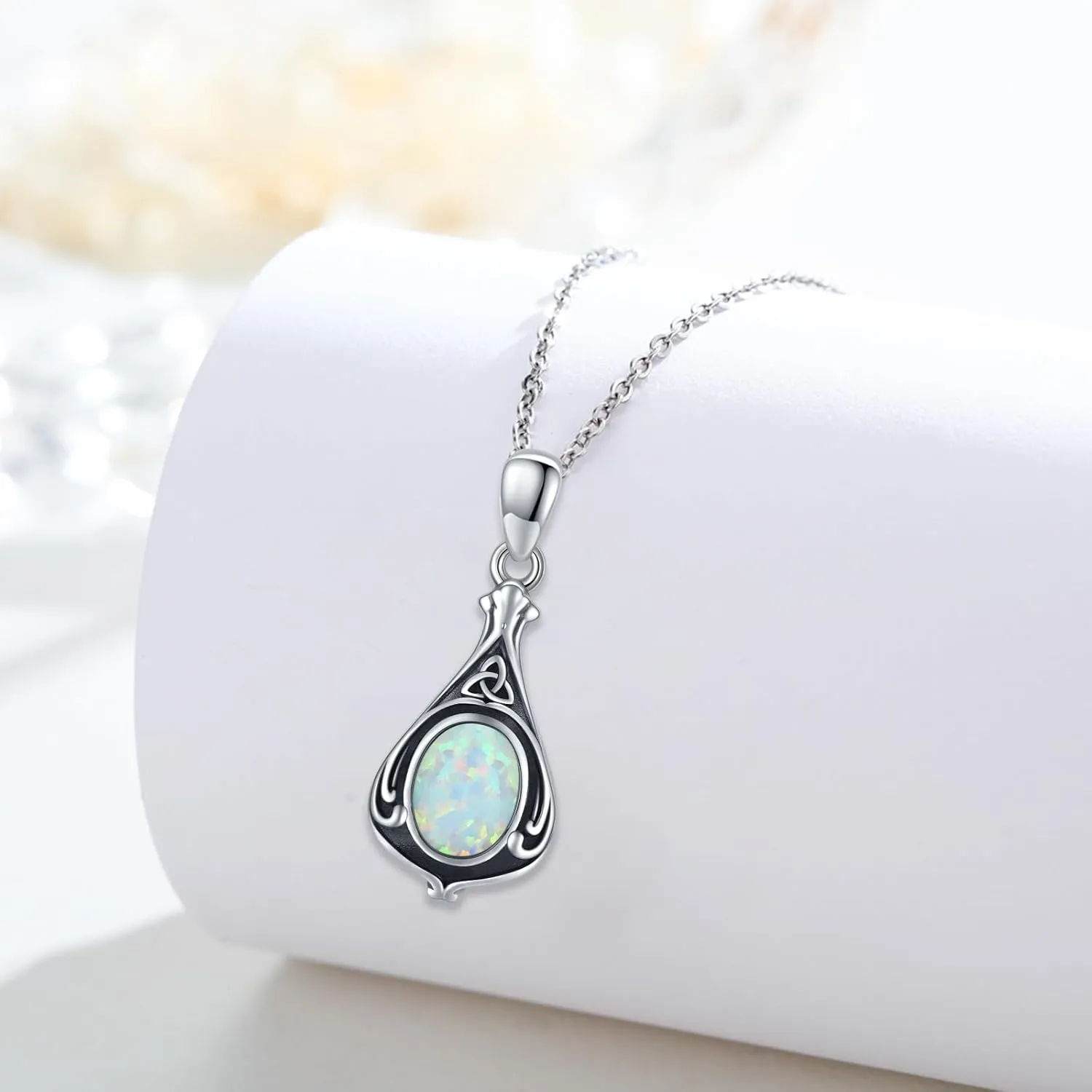 TUGHRA Gemstone Necklaces for Women 925 Sterling Silver Celtic Knot Jewelry Gifts Exquisite Teardrop Necklace Dainty Pendant Necklace