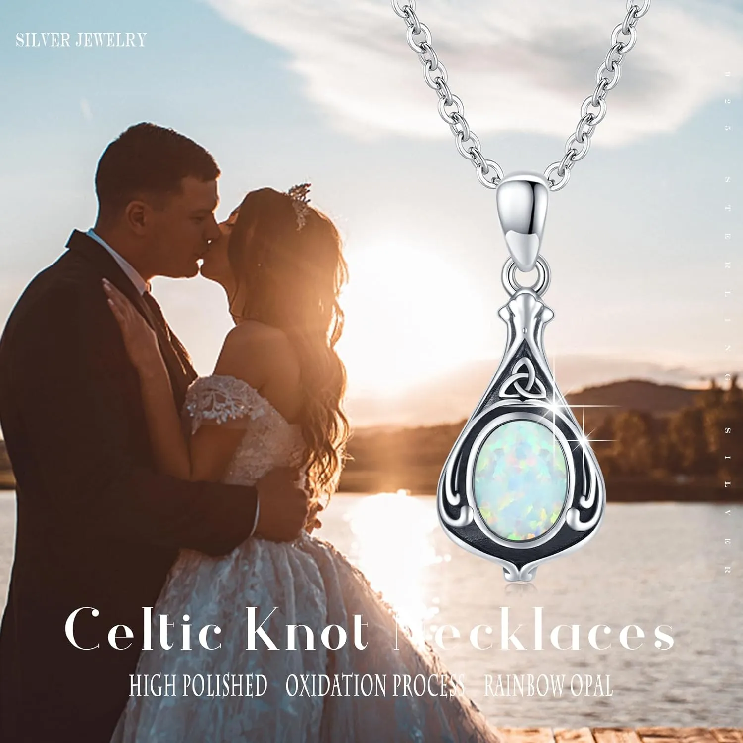 TUGHRA Gemstone Necklaces for Women 925 Sterling Silver Celtic Knot Jewelry Gifts Exquisite Teardrop Necklace Dainty Pendant Necklace