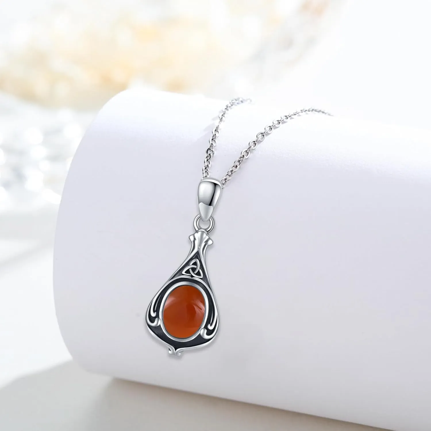 TUGHRA Gemstone Necklaces for Women 925 Sterling Silver Celtic Knot Jewelry Gifts Exquisite Teardrop Necklace Dainty Pendant Necklace
