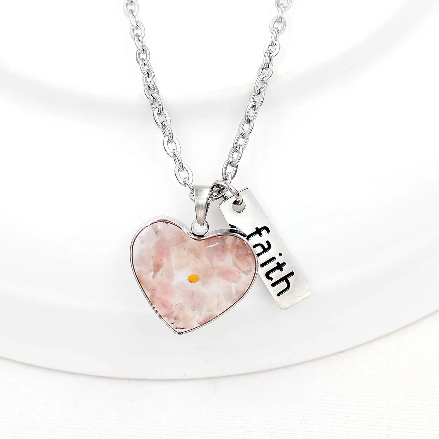Uloveido Dainty Simulated Coral & Turquoise & Golden Sandstone Heart Pendant Necklace Mustard Seed Faith Jewelry Y962
