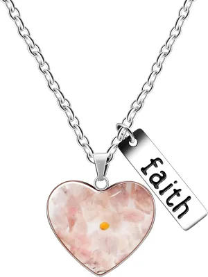 Uloveido Dainty Simulated Coral & Turquoise & Golden Sandstone Heart Pendant Necklace Mustard Seed Faith Jewelry Y962