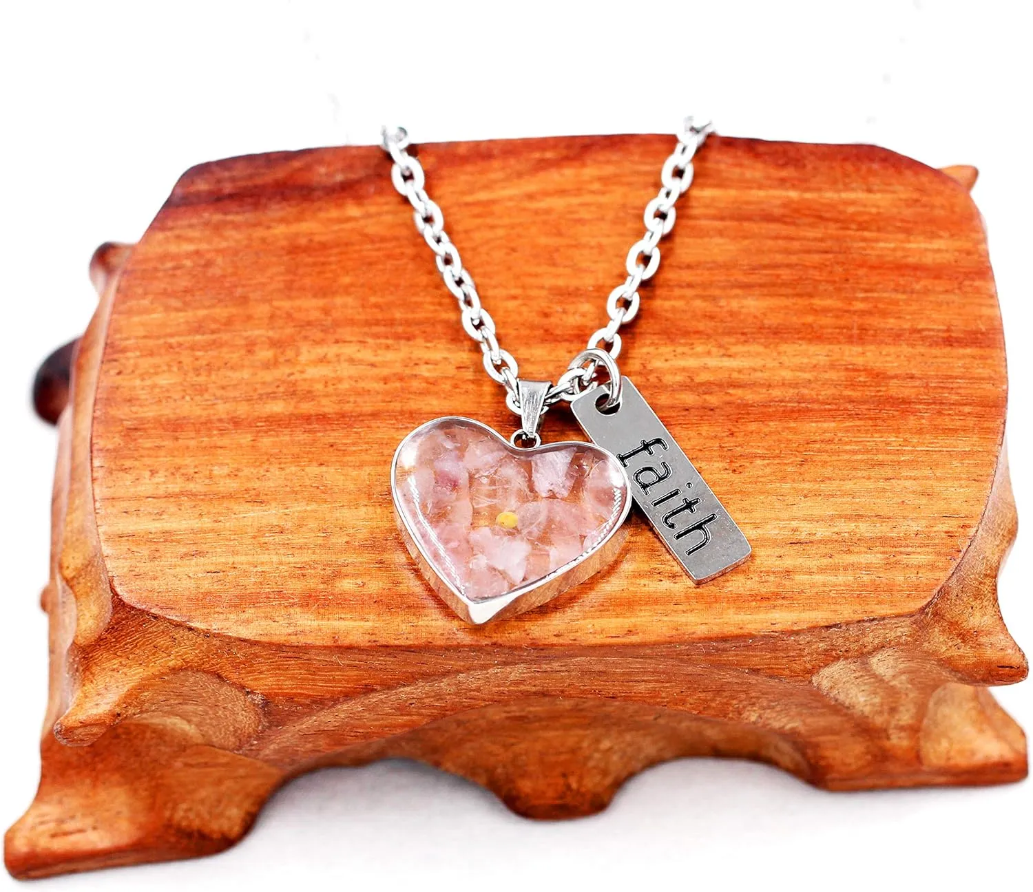 Uloveido Dainty Simulated Coral & Turquoise & Golden Sandstone Heart Pendant Necklace Mustard Seed Faith Jewelry Y962