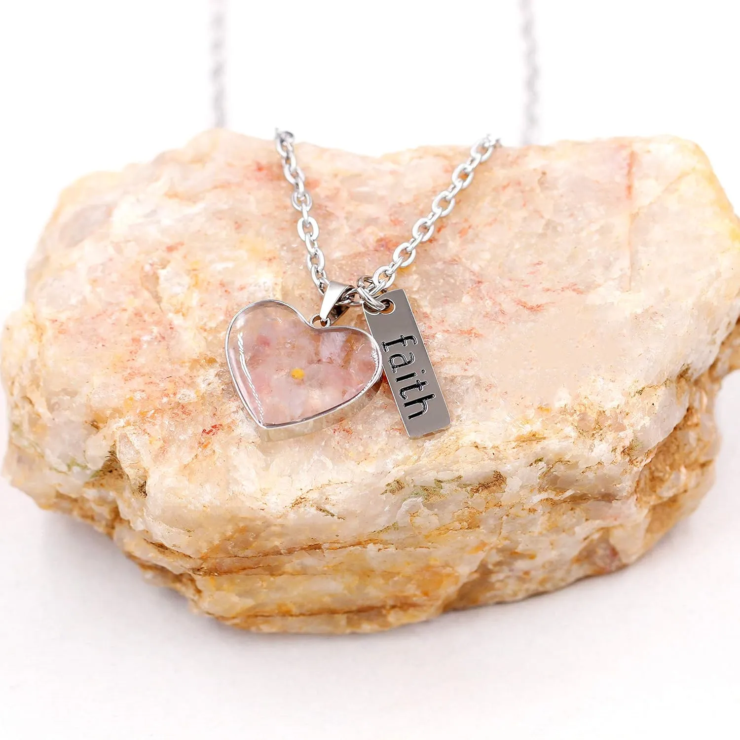 Uloveido Dainty Simulated Coral & Turquoise & Golden Sandstone Heart Pendant Necklace Mustard Seed Faith Jewelry Y962