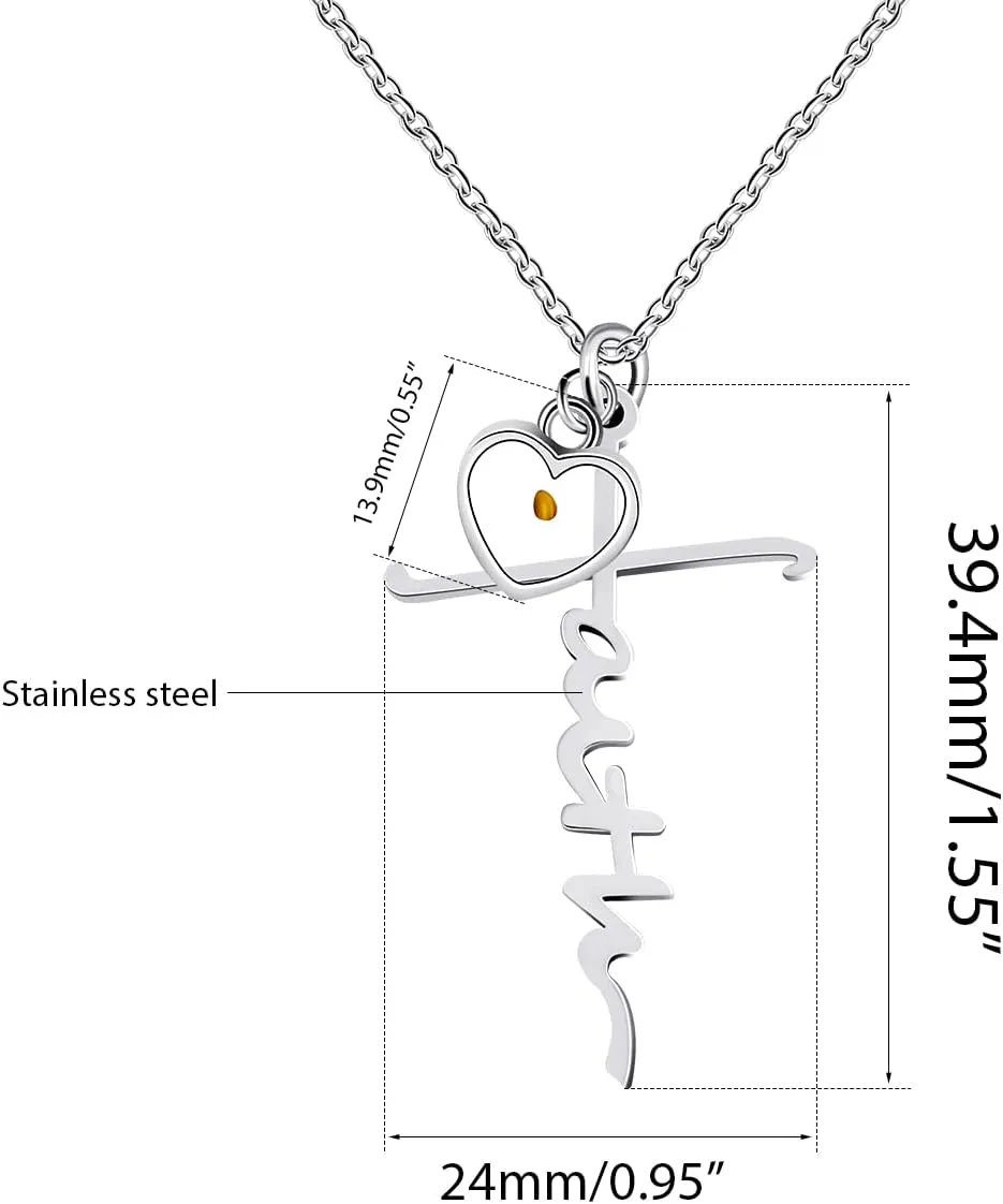 Uloveido Initial Faith Cross Necklace with Mustard Seed Heart Christian Jewelry Stainless Y1378