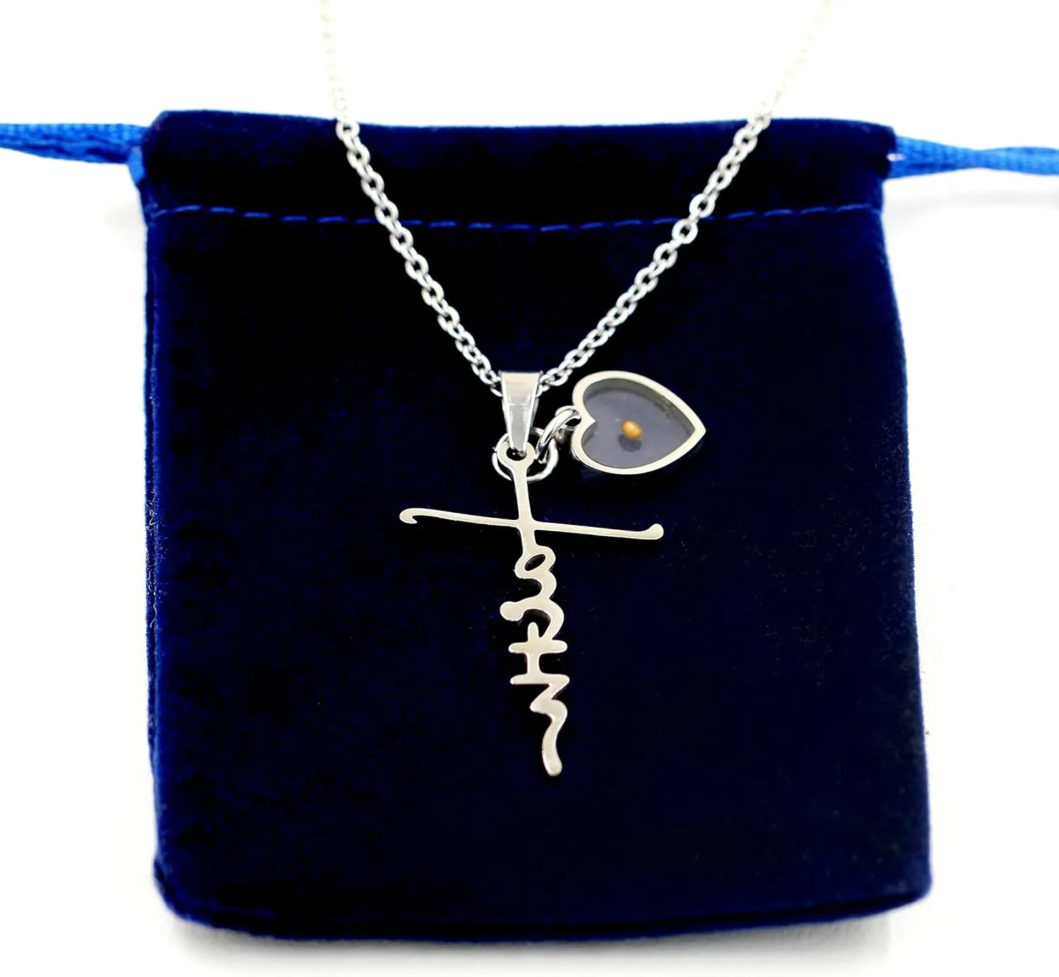 Uloveido Initial Faith Cross Necklace with Mustard Seed Heart Christian Jewelry Stainless Y1378