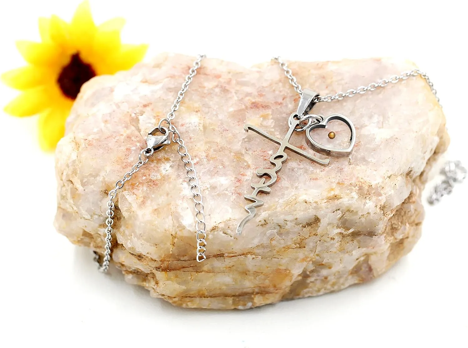 Uloveido Initial Faith Cross Necklace with Mustard Seed Heart Christian Jewelry Stainless Y1378