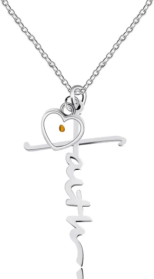 Uloveido Initial Faith Cross Necklace with Mustard Seed Heart Christian Jewelry Stainless Y1378