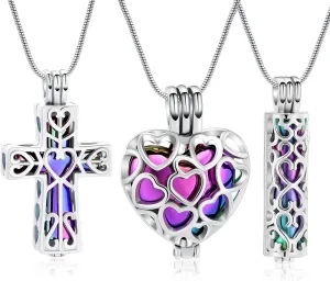 Urn Necklace for Ashes 3 Pack Cremation Jewelry Cross Heart Cylinder Ashes Pendant for Women Men Memorial Loved One Memorial Keepsake Jewelry