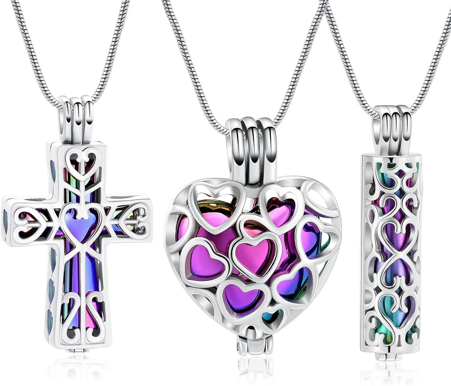 Urn Necklace for Ashes 3 Pack Cremation Jewelry Cross Heart Cylinder Ashes Pendant for Women Men Memorial Loved One Memorial Keepsake Jewelry