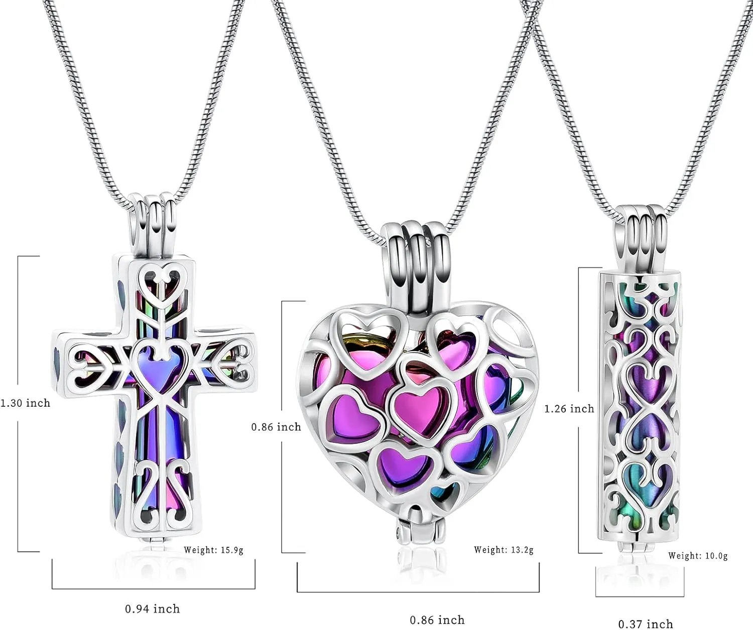 Urn Necklace for Ashes 3 Pack Cremation Jewelry Cross Heart Cylinder Ashes Pendant for Women Men Memorial Loved One Memorial Keepsake Jewelry