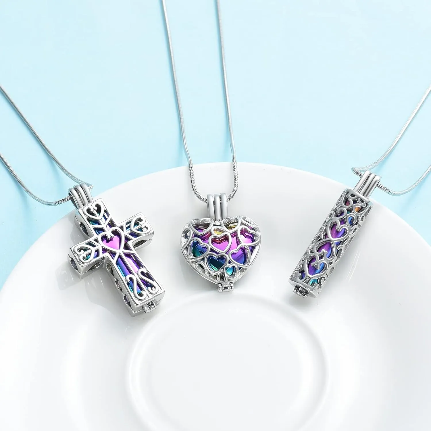 Urn Necklace for Ashes 3 Pack Cremation Jewelry Cross Heart Cylinder Ashes Pendant for Women Men Memorial Loved One Memorial Keepsake Jewelry