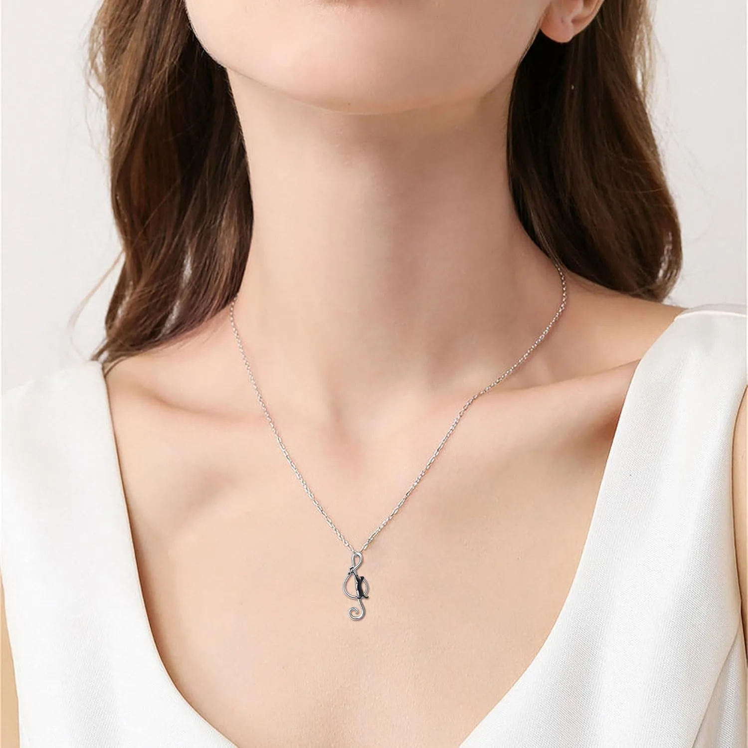 URONE Cat Necklace 925 Sterling Silver Cat Pendants Necklace Animals Jewelry Gifts For Women