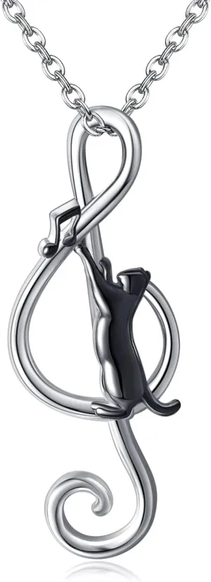 URONE Cat Necklace 925 Sterling Silver Cat Pendants Necklace Animals Jewelry Gifts For Women
