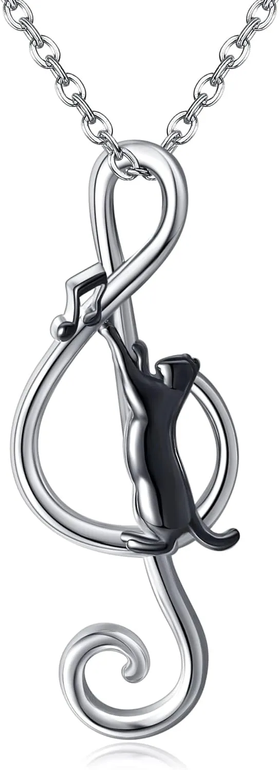 URONE Cat Necklace 925 Sterling Silver Cat Pendants Necklace Animals Jewelry Gifts For Women