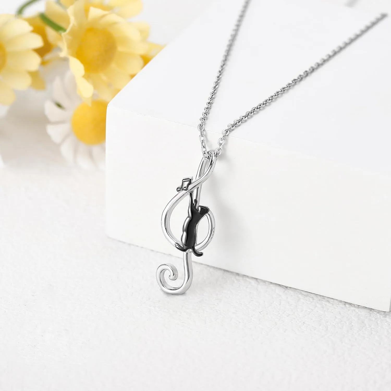 URONE Cat Necklace 925 Sterling Silver Cat Pendants Necklace Animals Jewelry Gifts For Women