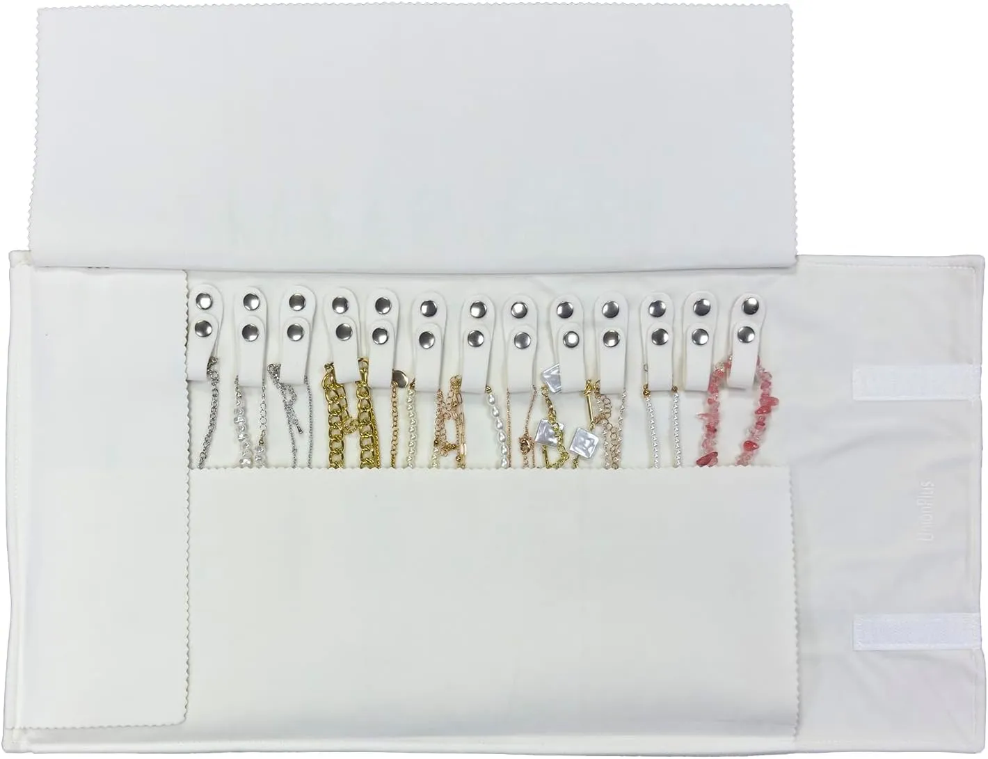 Velvet Travel Jewelry Roll Bag Organizer for Necklace, Elastic Band and Anti-winding, Beige