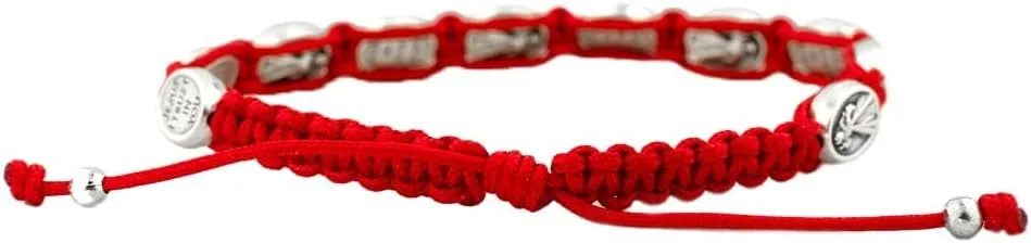 Venerare Woven Cord Bracelet | 10 Beautiful Divine Mercy Medal Beads | Adjustable | Red and White | Great Catholic Gift for First Communion, Confirmation, and Ordination | Stylish Religious Accessory