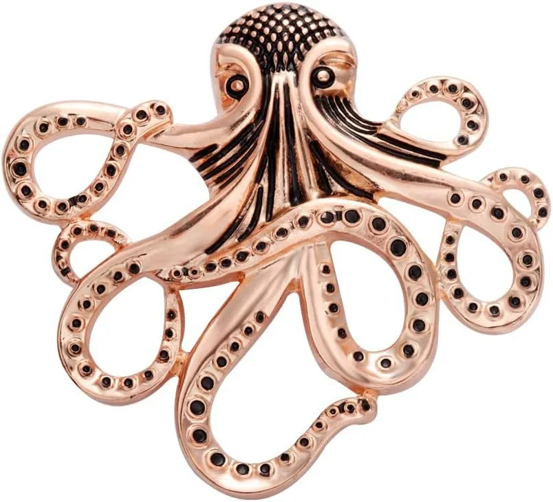 Vintage Black Spotted Nautical Octopus Magnet Brooch Badge Eyeglass Holder