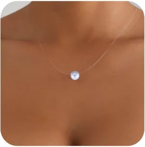 Vintage Crystal Pendant Necklace Silver Rhinestone Choker Necklace Tiny Solitary Necklace Transparent Invisible Chain Necklace Cz Fishing Line Necklace Chain Jewelry for Women and Girls