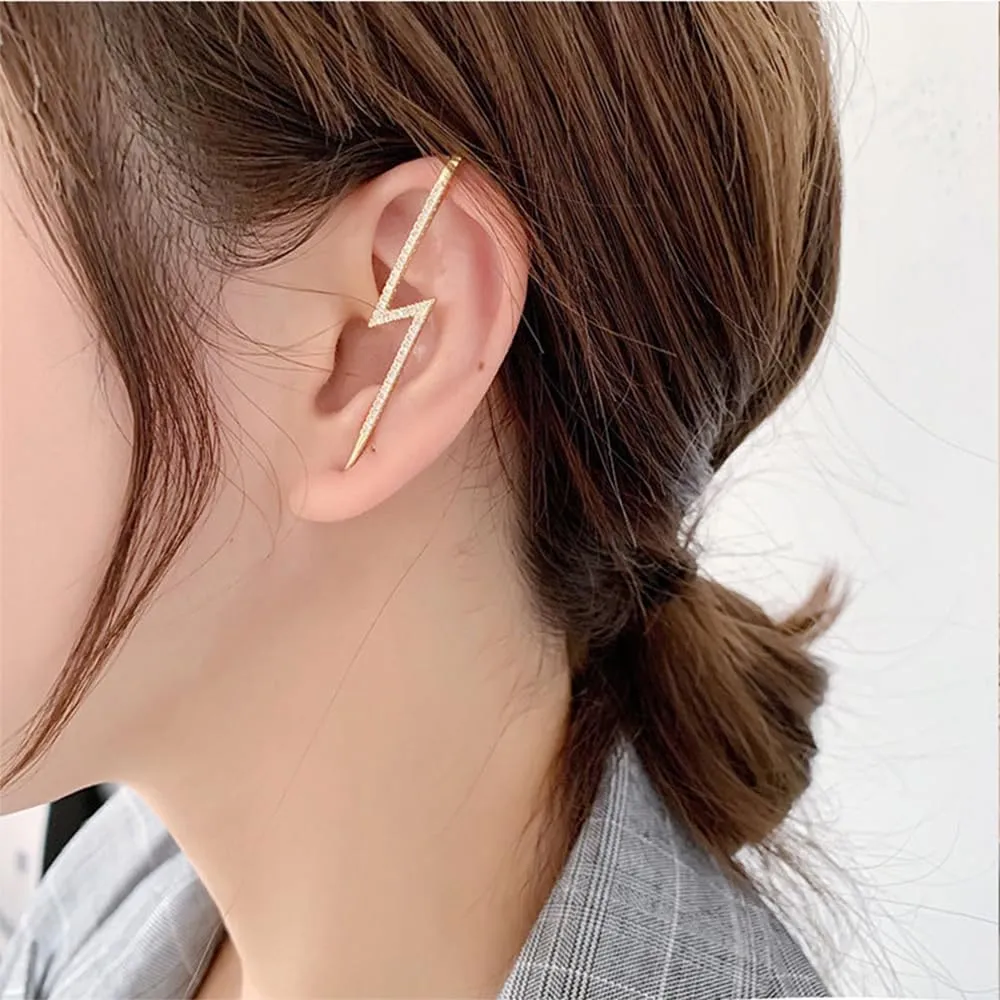 Vintage Ear Wrap Crawler Hook Earrings Crystal Long Piercing Star-Shape Lightning Bolt Exaggerate Wrap Climber Earrings Gold Silver Cz Ear Cuff Earrings for Women