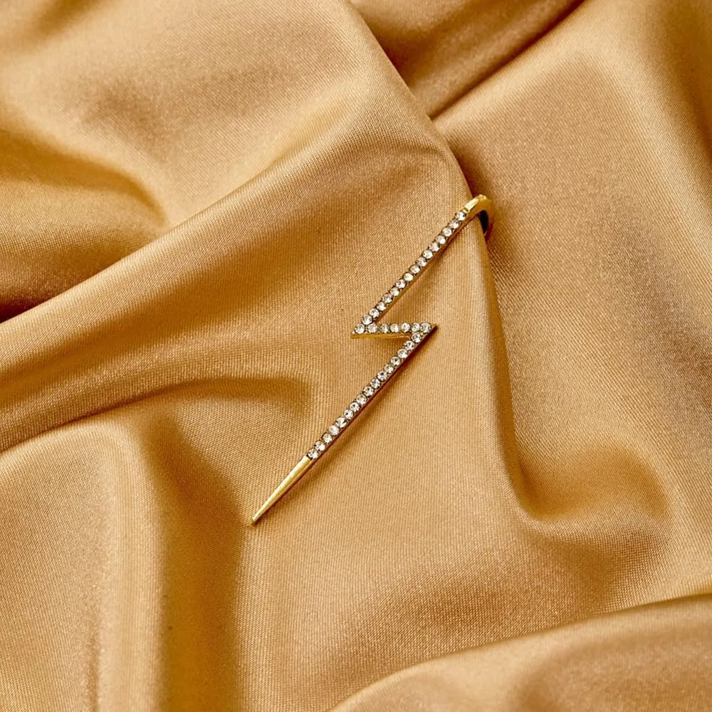 Vintage Ear Wrap Crawler Hook Earrings Crystal Long Piercing Star-Shape Lightning Bolt Exaggerate Wrap Climber Earrings Gold Silver Cz Ear Cuff Earrings for Women