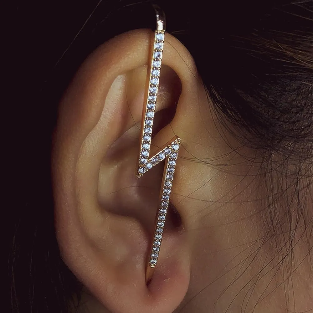 Vintage Ear Wrap Crawler Hook Earrings Crystal Long Piercing Star-Shape Lightning Bolt Exaggerate Wrap Climber Earrings Gold Silver Cz Ear Cuff Earrings for Women