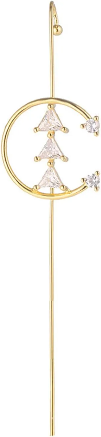 Vintage Ear Wrap Crawler Hook Earrings Crystal Long Piercing Star-Shape Lightning Bolt Exaggerate Wrap Climber Earrings Gold Silver Cz Ear Cuff Earrings for Women