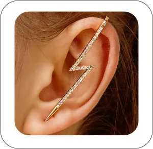 Vintage Ear Wrap Crawler Hook Earrings Crystal Long Piercing Star-Shape Lightning Bolt Exaggerate Wrap Climber Earrings Gold Silver Cz Ear Cuff Earrings for Women