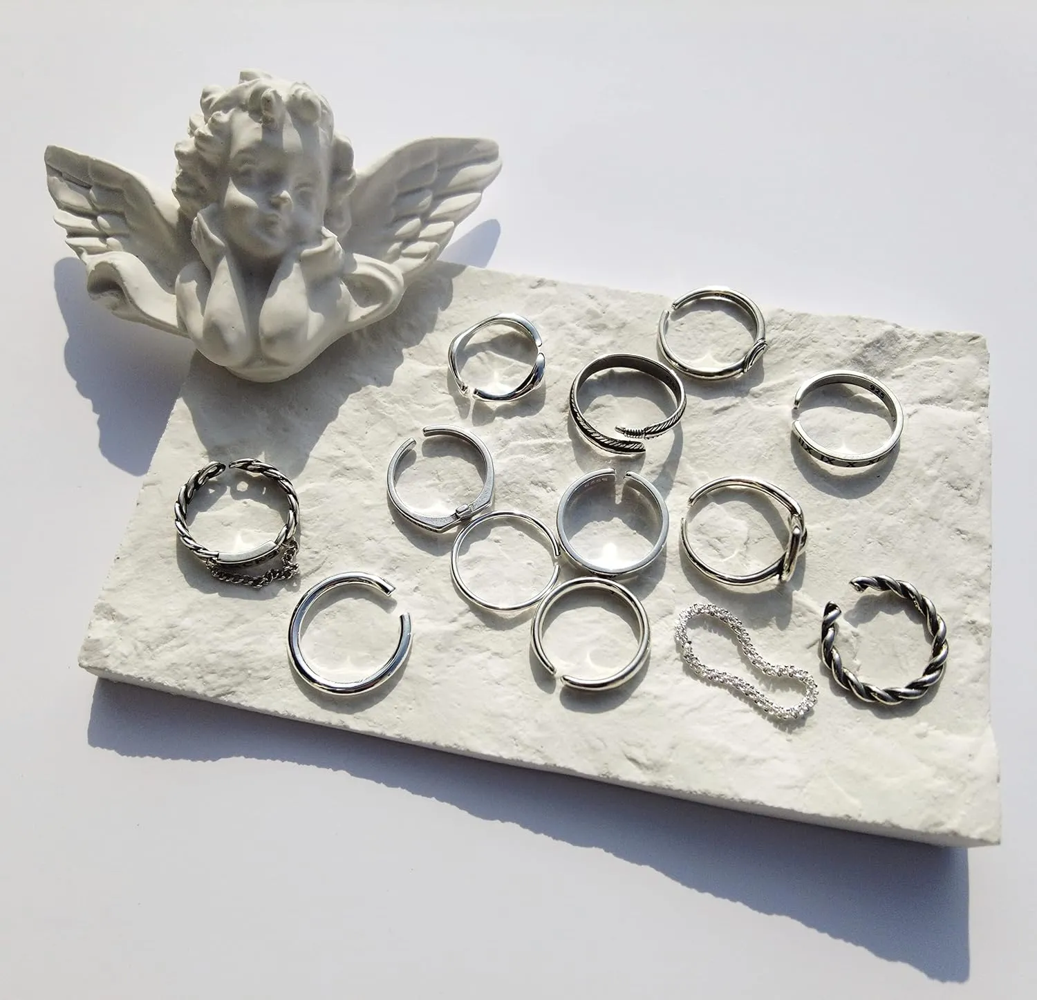Vintage Knuckle 925 Sterling Silver Rings for Women/Men, Adjustable Rings, Plated plated cupronickel, Exquisite Jewelry Gift Box (Wide plain ring)