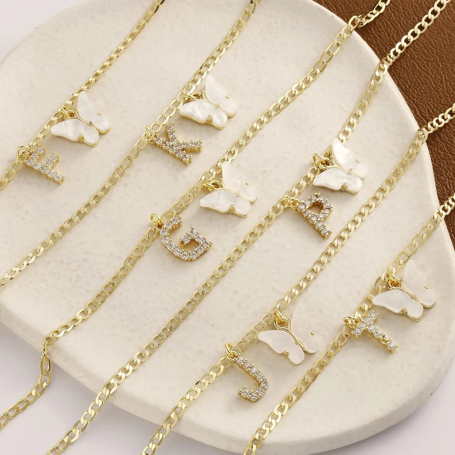 VIROMY 14K Gold Plated Dainty Butterfly Initial Ankle Bracelets Handmade Cuban Chain White Butterfly A-Z Alphabet Letter Initial Anklets Personalized Summer Beach Jewelry Gifts for Women