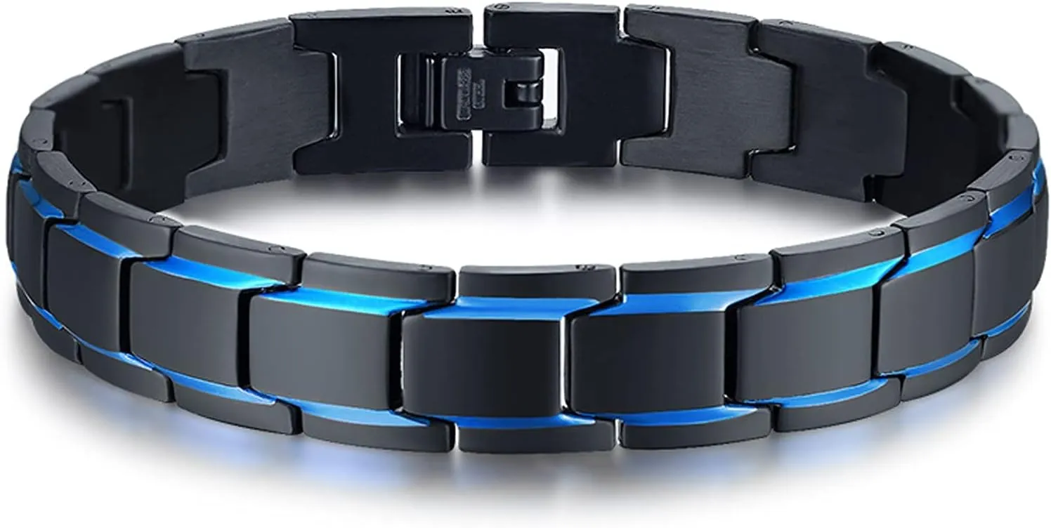 VNOX Personalized Stainless Steel Link Bracelet for Men Elegant Two-Tone Square Link Chain Bracelet for Men Dad Wristband Adjustable
