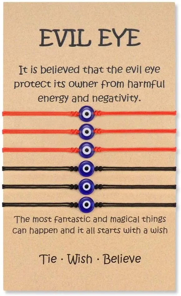 VU100 6 Pcs Evil Eye Bracelets for Women Men Lucky Protection Bracelets Adjustable String Amulet Anklets Gifts for Teen Boys Girls