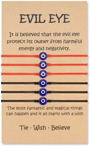 VU100 6 Pcs Evil Eye Bracelets for Women Men Lucky Protection Bracelets Adjustable String Amulet Anklets Gifts for Teen Boys Girls