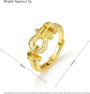 Waimore Gold Saddle Ring Horseshoe Design Sparkling Simulated Diamond Adjustable Hypoallergenic Elegant Jewelry for Anniversary Daily Wear and Statement