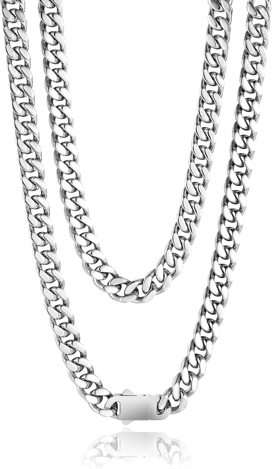 Waterproof Cuban Link Chain for Men 316L Stainless Steel Chain/Black Chain Width 5mm/7mm/9mm, Miami Cuban Chain Necklace for Men No Tarnish& Durable Hip Hop Mens Jewelry