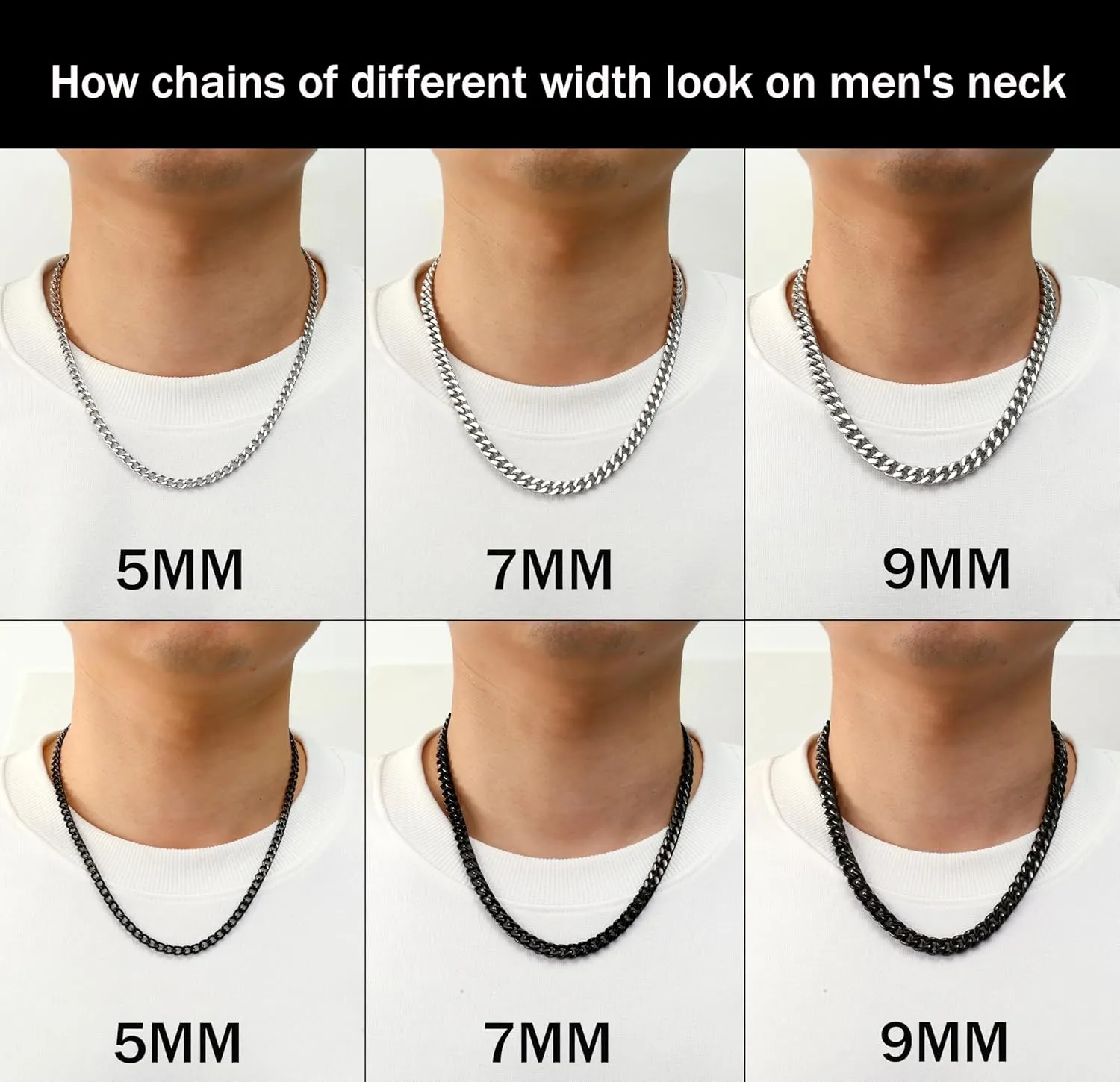 Waterproof Cuban Link Chain for Men 316L Stainless Steel Chain/Black Chain Width 5mm/7mm/9mm, Miami Cuban Chain Necklace for Men No Tarnish& Durable Hip Hop Mens Jewelry