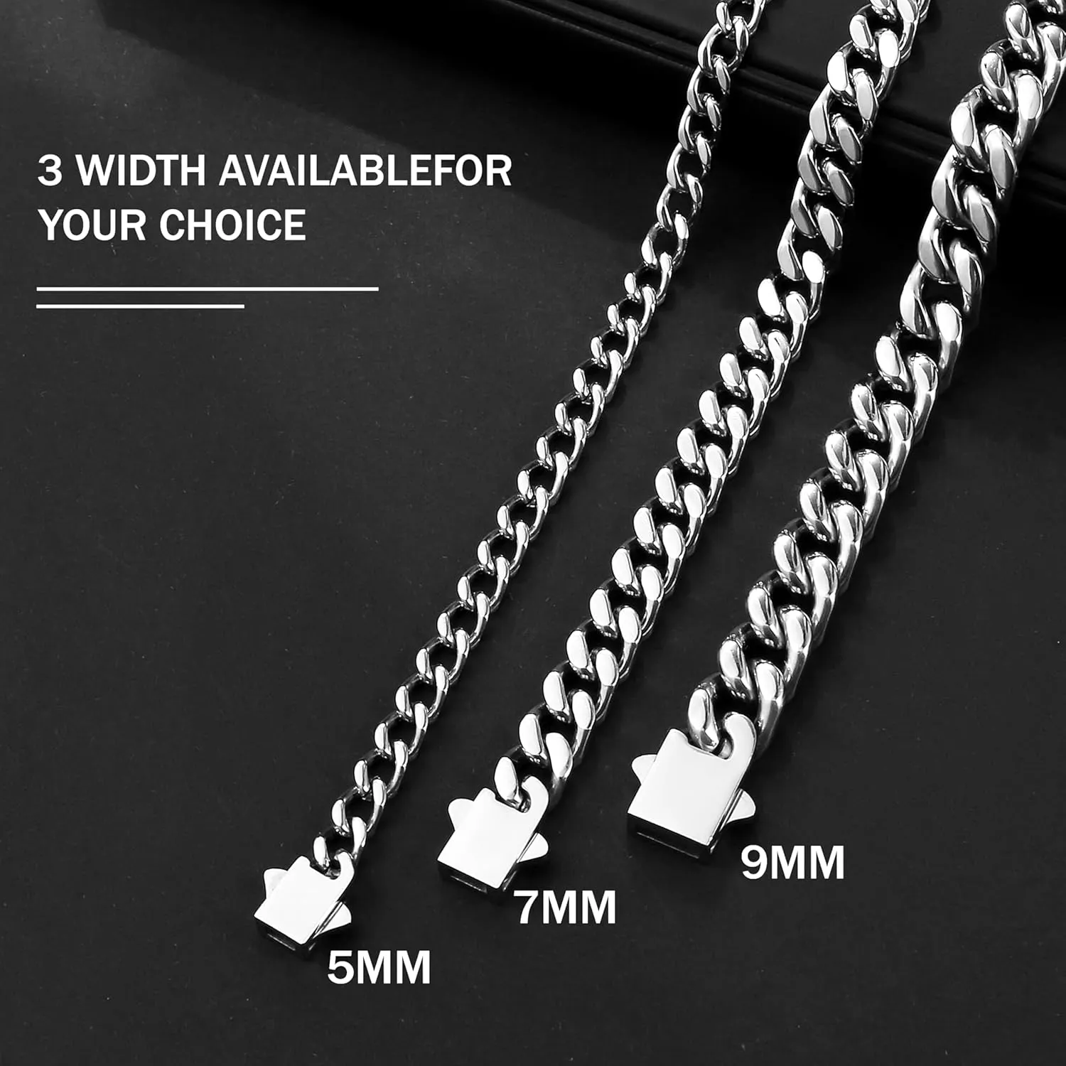 Waterproof Cuban Link Chain for Men 316L Stainless Steel Chain/Black Chain Width 5mm/7mm/9mm, Miami Cuban Chain Necklace for Men No Tarnish& Durable Hip Hop Mens Jewelry