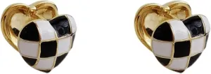 WCRAZYE 14k Gold Filled Small Checkered Hoop Earrings White Black Enamel Hoops Earrings for Women Minimalist Tiny White Black Enamel Choker Round Circle Huggie Hoops Earrings