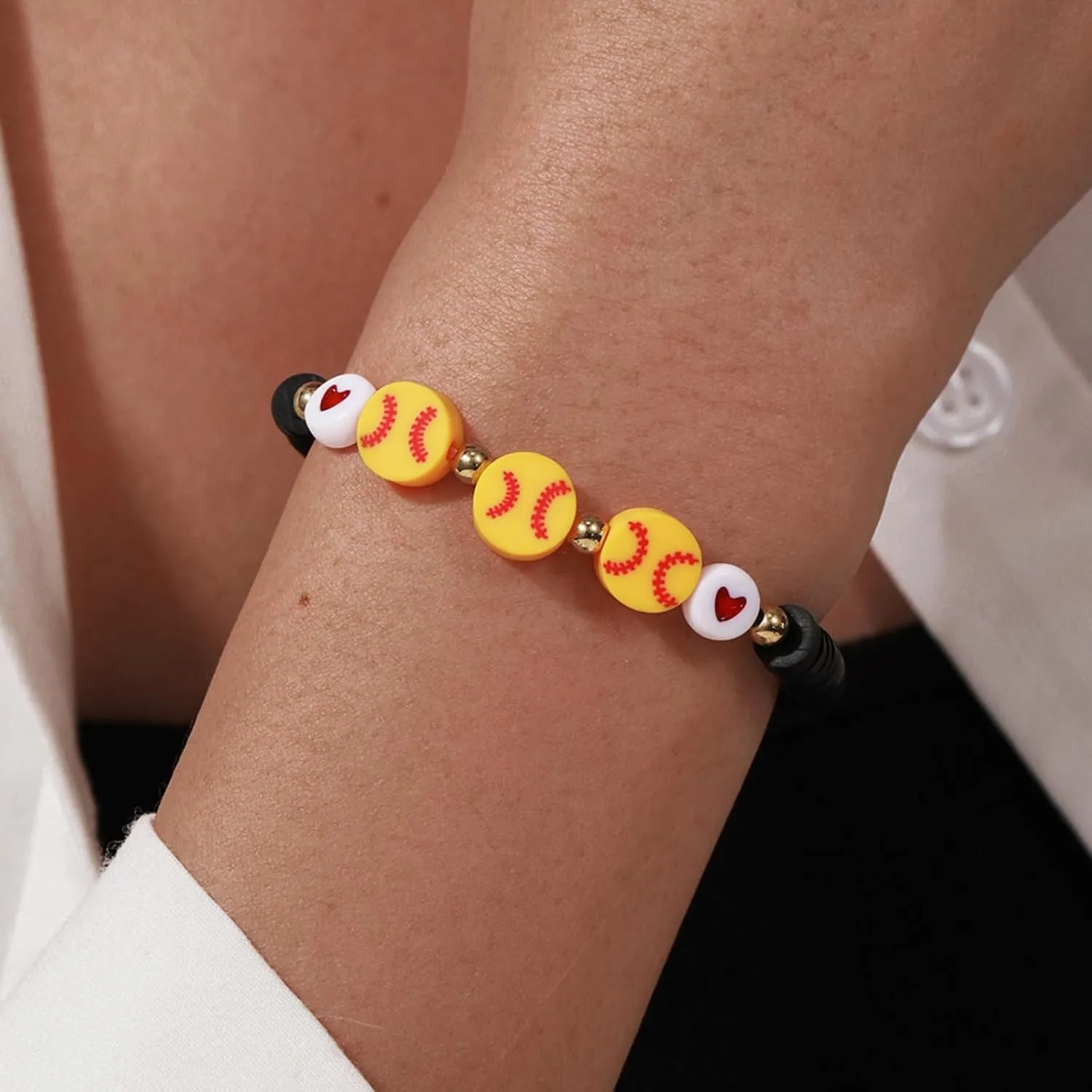WCRAZYE Sports Bracelets Charm Football Baseball Basketball Volleyball Soccer Softball Stackable Clay Beaded Bracelets for Sport Team Lovers Players Gifts