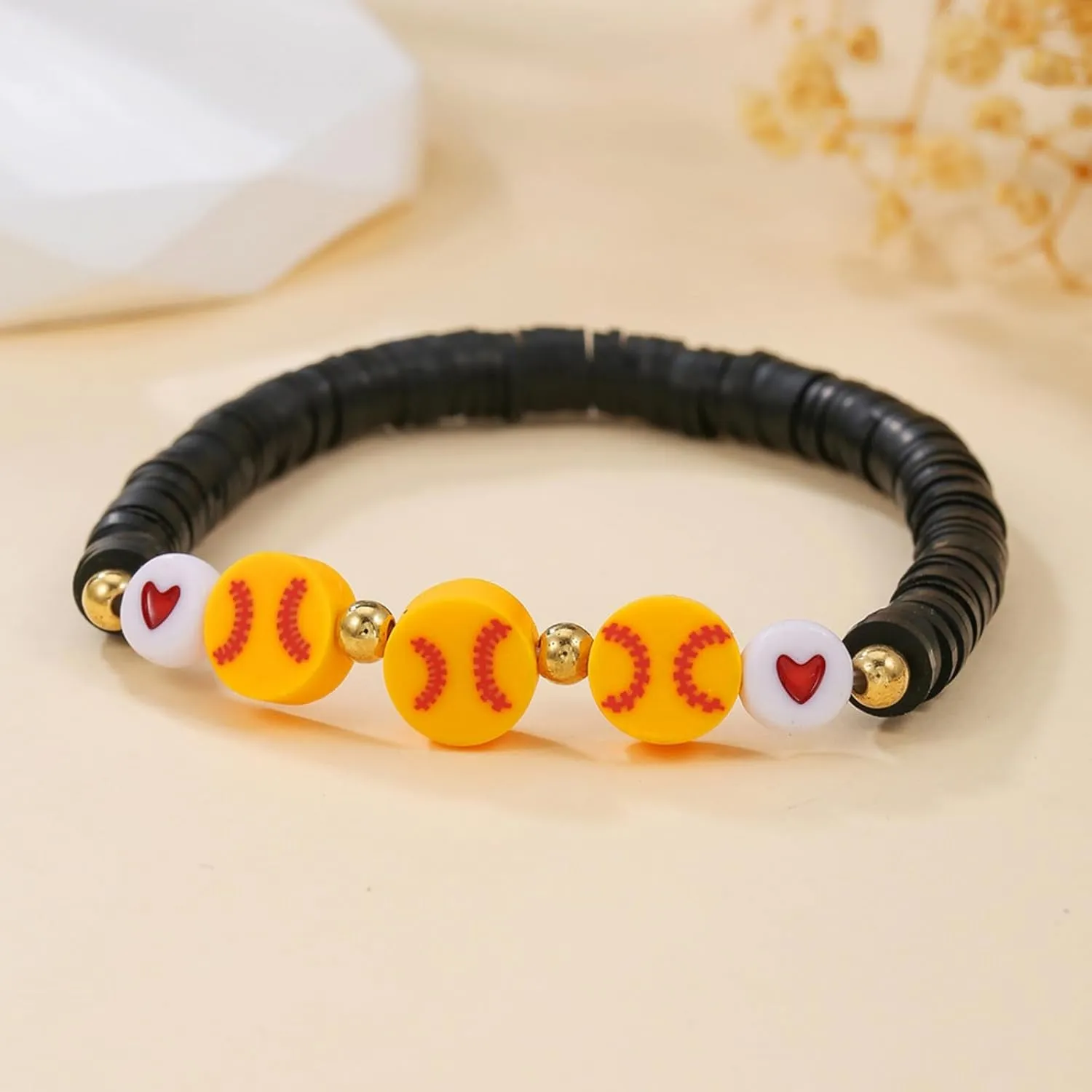 WCRAZYE Sports Bracelets Charm Football Baseball Basketball Volleyball Soccer Softball Stackable Clay Beaded Bracelets for Sport Team Lovers Players Gifts