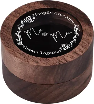 Wedding Ring Box Personalized, Mr. &Mrs. Double Ring Boxes for Ceremony, Engagement, Wooden Mini Round Ring Holder Elegant and Retro Ring Holder Box/Organizer