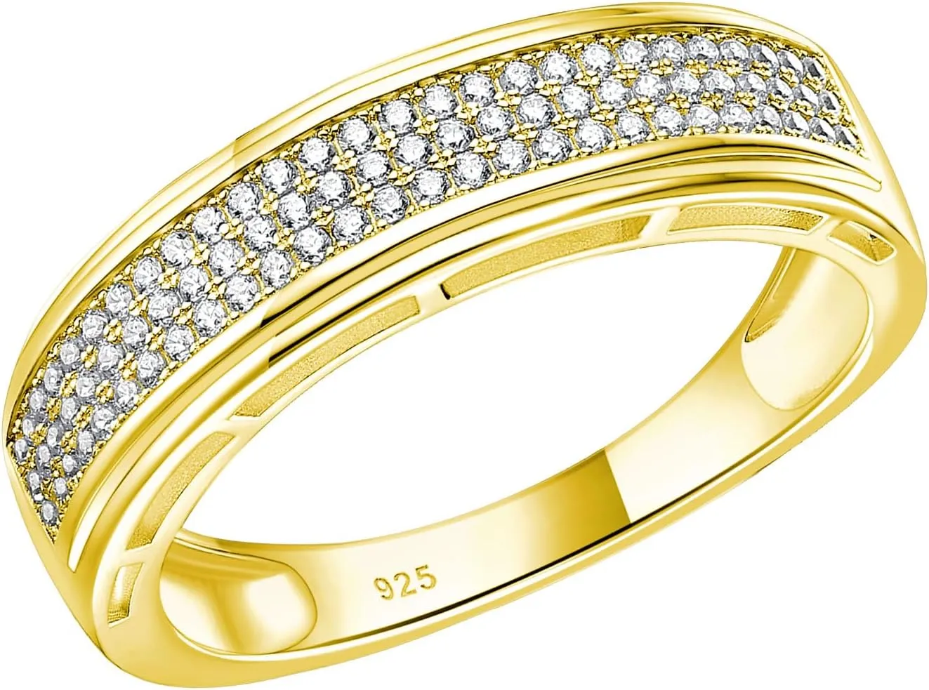 Wedding Rings For Men 925 Sterling Silver Rings Men'S Hip Hop Anniversary Wedding Band Gifts For Men Gold Plated 1ct Micro Pave Cubic Zirconia