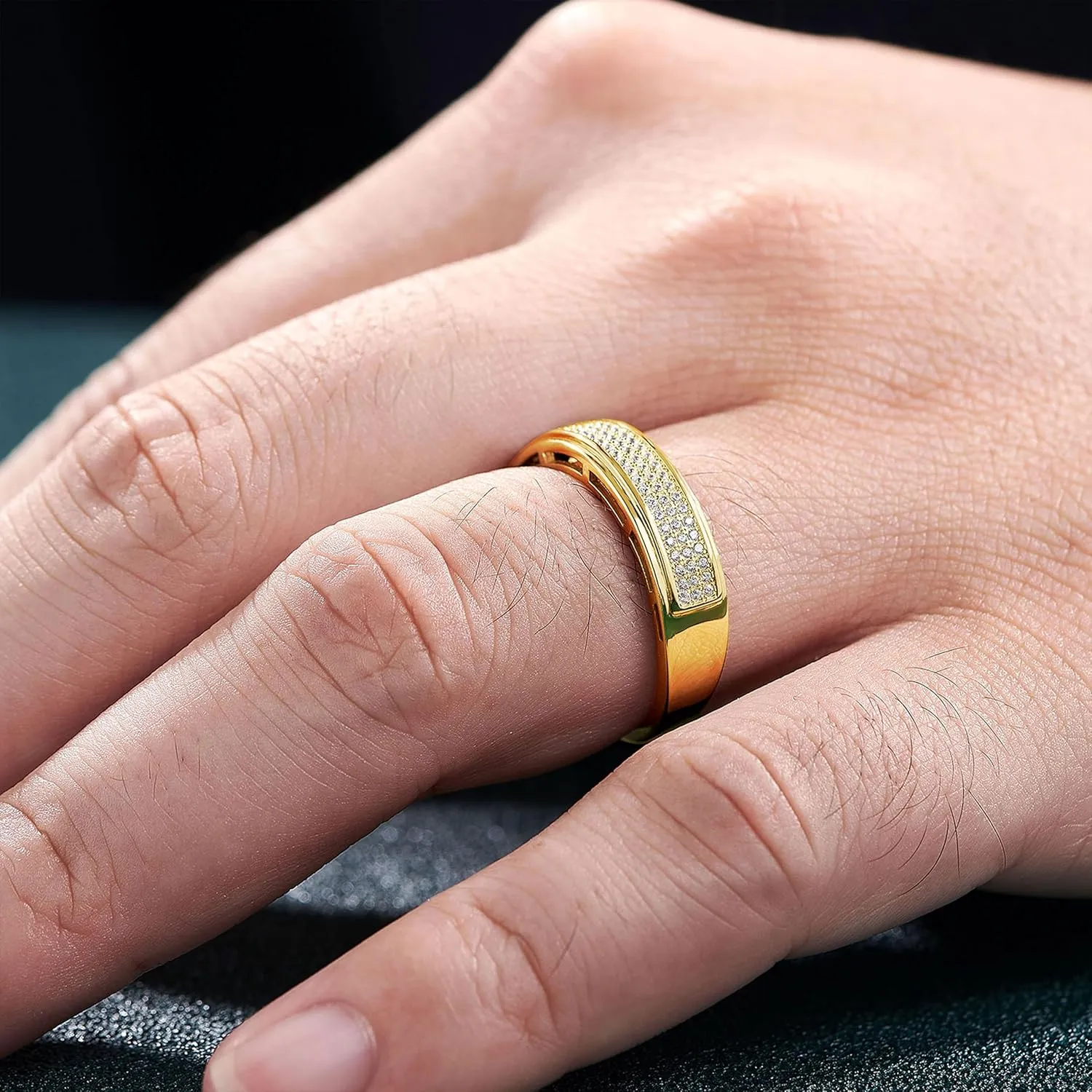 Wedding Rings For Men 925 Sterling Silver Rings Men'S Hip Hop Anniversary Wedding Band Gifts For Men Gold Plated 1ct Micro Pave Cubic Zirconia