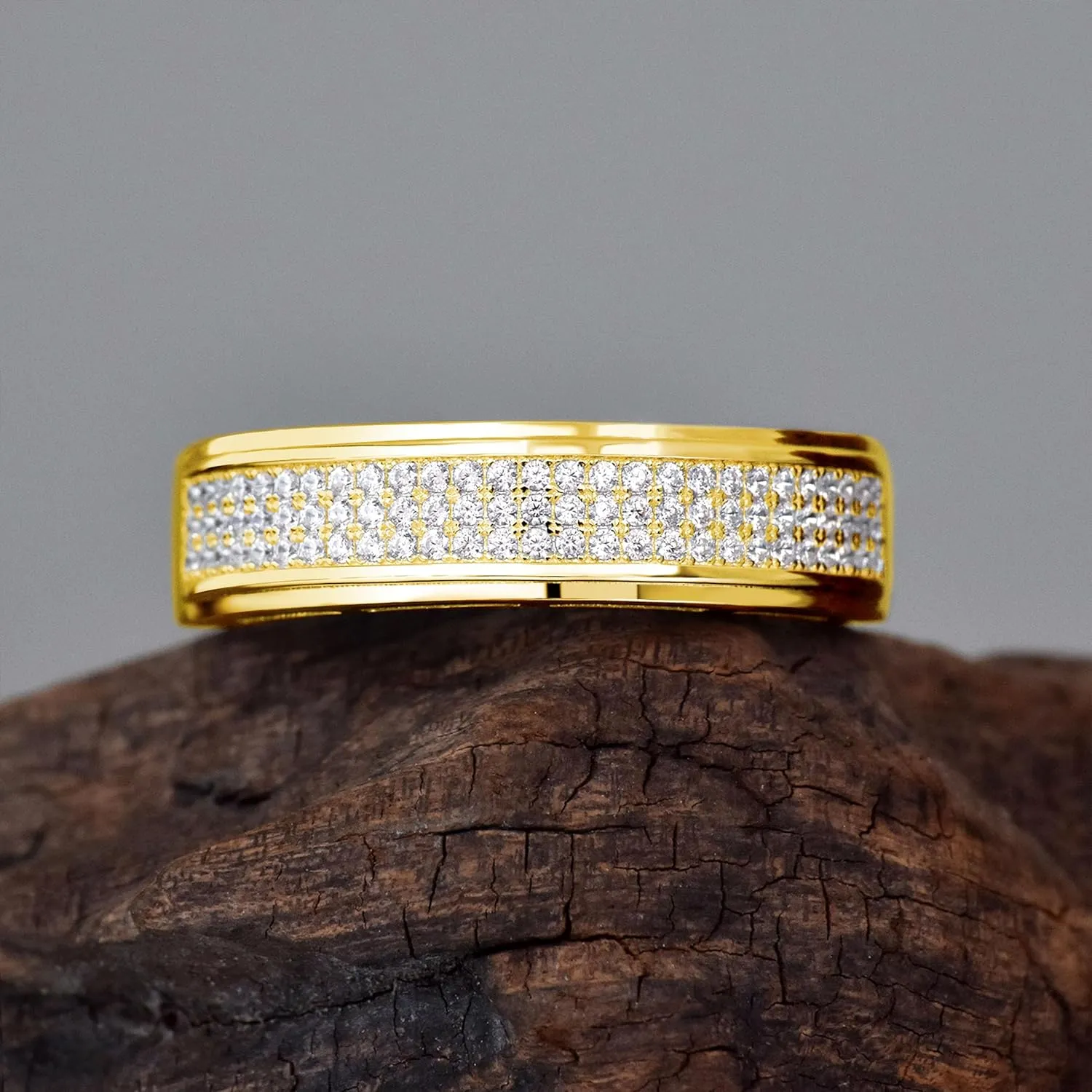 Wedding Rings For Men 925 Sterling Silver Rings Men'S Hip Hop Anniversary Wedding Band Gifts For Men Gold Plated 1ct Micro Pave Cubic Zirconia